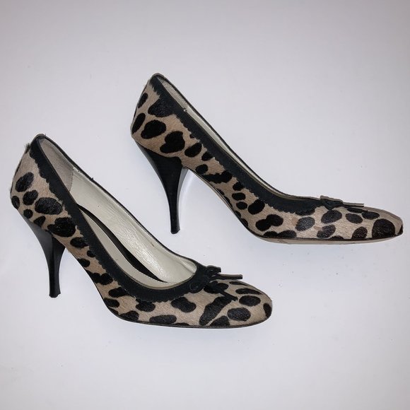 AMALFI Beige Hair Animal Print Leather Heel Pump Shoes Size 6B - Picture 1 of 5